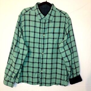 Goodfellow & Co Green and Navy Casual Button Down Reversible Shirt.  A14